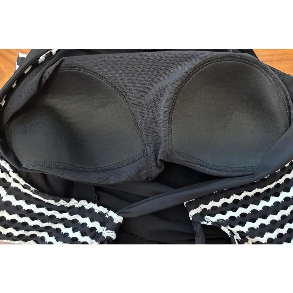 Lands End Tankini Zigzag Stripe 10 Black White X Back 1860 - Picture 4 of 5